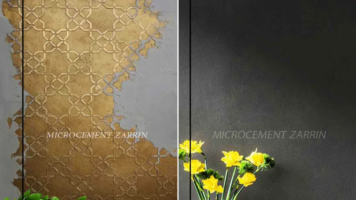 بافت میکروسمنت ساده ذغالی با فینیش مات (راست) و ساده طلایی متالیک براق (چپ) از نمونههای میکروسمنت زرین